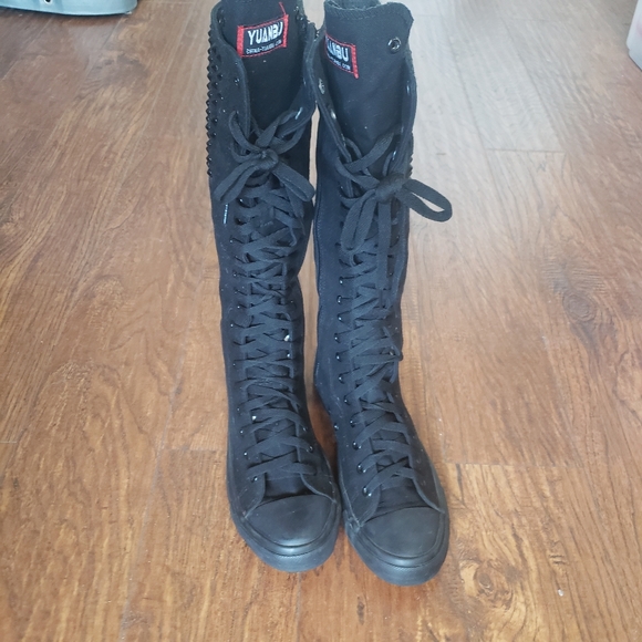 YUANBU ANUFER Sz 11 (43) Punk Style Knee High LaceUp Canvas Sneaker Boots Gothic - Picture 6 of 16